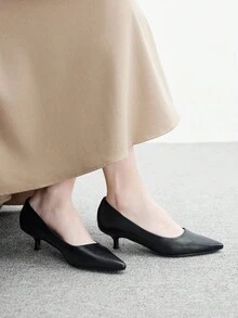CUCCOO BIZCHIC Giày cao gót mũi nhọn màu đen, đế thấp, tối giản, thoải mái, dễ dàng di chuyển hàng ngày, đa năng dành cho nữ - màu đen - Xem 4