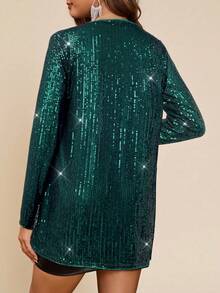 Amorya Women's Casual Sequin Decorated Long Sleeve Lightweight Jacket In Fall/Winter - Dark Green - View 2