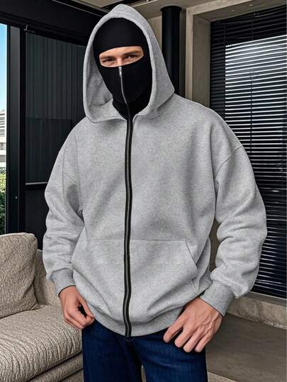 Manfinity Dauomo 男士双层连帽卫衣，休闲拉链连帽外套，复古夹克，适合秋冬季，现在流行，时尚夹克，酷炫外套，兄弟姐妹礼物，爸爸礼物，休闲简约时尚上衣