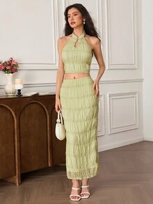 EastFlair 女式休闲露背无袖上衣和迷你裙两件套