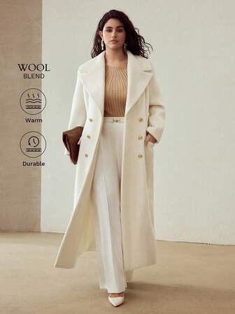MOTF PREMIUM ELEGANT OVERSIZED COLLAR CINCHED WAIST METAL BUTTON WOOL BLEND LONG OVERCOAT, AUTUMN/WINTER FALL