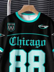 SHEIN 2pcs/Set Teen Boy Casual Classic Cool Baseball Sports Style, Number 88, Gothic Chicago Text, Star Graphic Print Short Sleeve Crew Neck T-Shirt And Shorts, Suitable For Summer - Multicolor - View 4