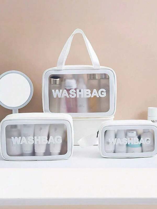 3pcs/Set Travel Toiletry Bag, Pvc Waterproof Cosmetic Bag, Beauty Storage Bag, Makeup Brush Storage Bag, Cosmetic Bag, Summer Holiday Travel Essentials, Skin Care Storage Bag, Luggage Bag, Travel Bag, Waterproof Toiletry Bag, Multi-Function Storage Bag.