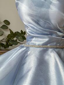 Lovelzi Thanh lịch, Lãng mạn, Dễ thương, Cổ tích, Xuân Hè, Xanh dương, Lấp lánh, Vải Organza, Một vai, Cổ áo đối xứng, Xếp ly, Trang trí dây chuyền kim cương, Buộc dây, Dáng chữ A, Chân váy xòe, Váy công chúa ngắn, Thích hợp cho Kỳ nghỉ, Lễ hội, Khách dự đám cưới, Váy tốt nghiệp, Tiệc sinh nhật, Lễ khai trương, Váy dạ hội, Lễ tốt nghiệp, Váy tốt nghiệp cho nữ, Váy đi học, Ngày Valentine - Màu xanh lam - Xem 6