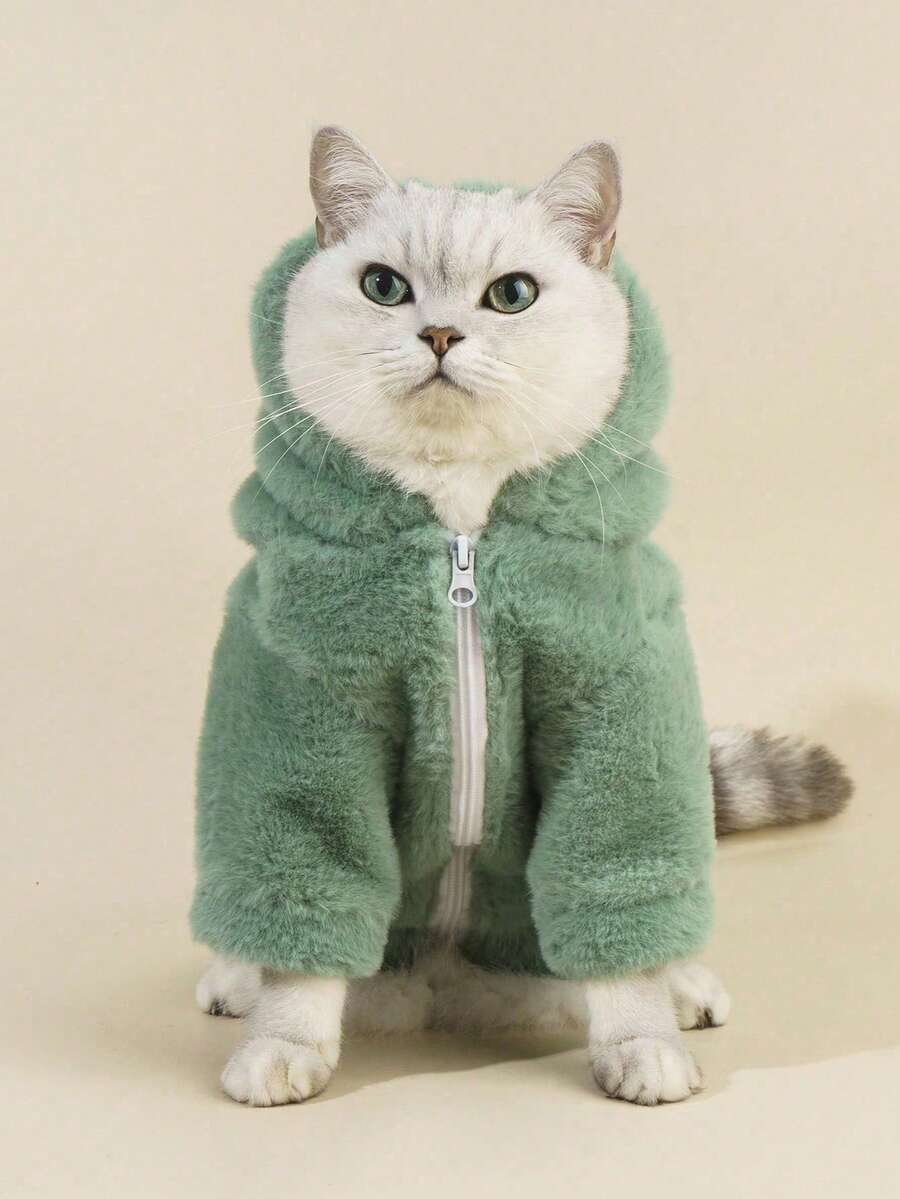 PETSIN 1pc Pet Christmas Plush Zip-Up Coat - Green - View 1