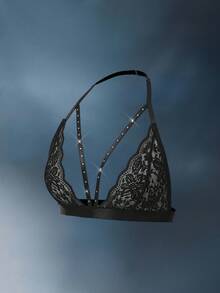 شمواه تصميم زهري شفاف للنساء، حماله صدر للملابس الداخلية بطراز كشاكش - الأسود - مشاهدة 5