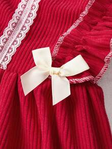 PETSIN Vestido de Natal para Cachorros Pequenos - Corduroy Vermelho com Mangas Bufantes e Decoração de Laço - Vermelho - Visão 7
