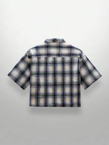NEON BLANC Men's Street Fashion Woven Rhinestone Spider Web Plaid Short Sleeve Shirt - Blue - View 3