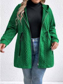 SHEIN LUNE Chaqueta con capucha con cordón de unicolor informal de talla grande, otoño