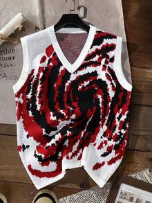 Manfinity Joysei 男士扎染V领宽松休闲针织背心 Y2k 毛衣背心 男士图案背心 - 彩色 - 查看 1