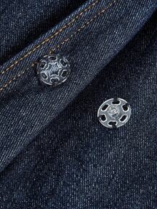 Maija Plus Size Dark Blue Denim Jacket, Elegant Trench Coat With Bow Belt, French Elegant Autumn Jacket