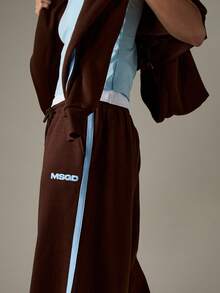 MISSGUIDED Wide Leg Joggers With Side Stripes And Logo Print For Casual Comfort And Style - Brown - View 7