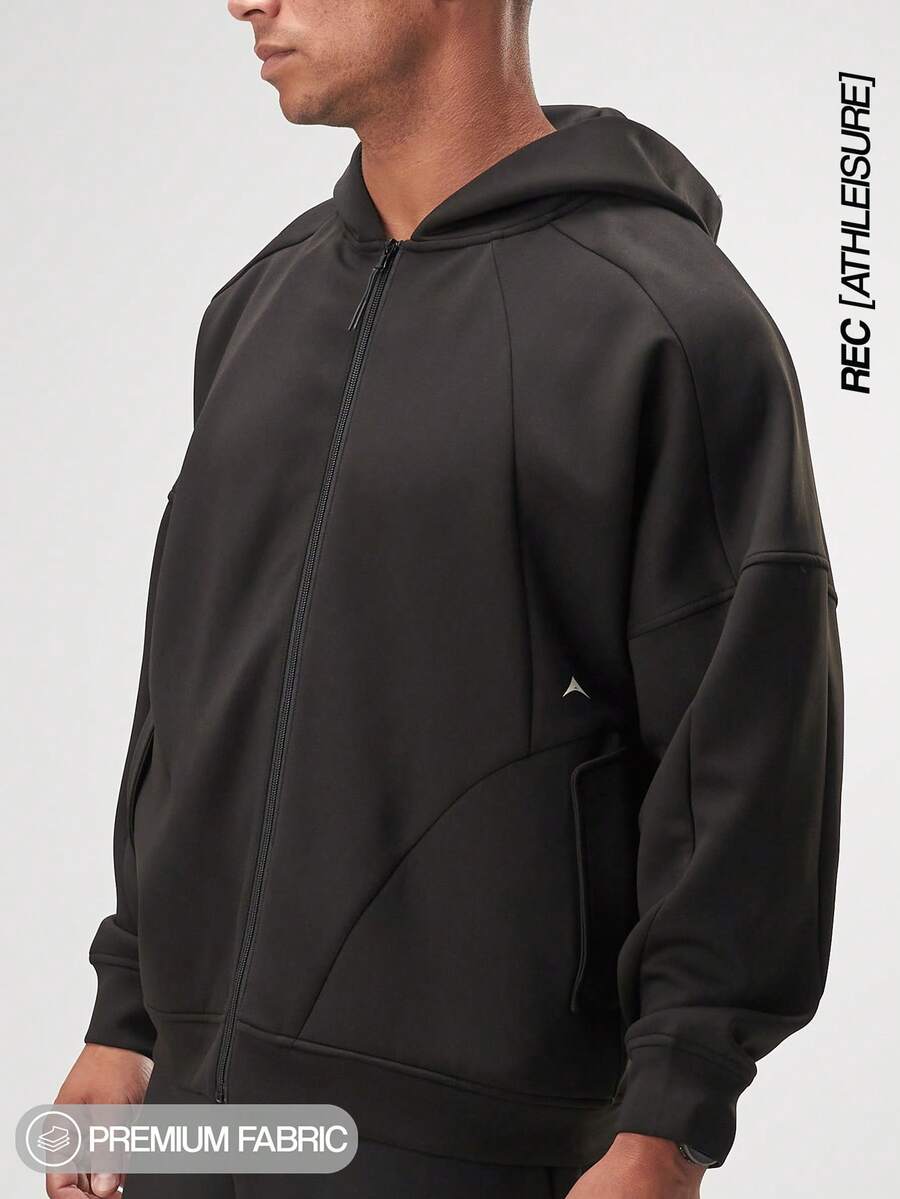 ARC Activewear Oversized Full Zip Hoodie Performance Top Gym Workout Jacket Pullover - Black - View 1