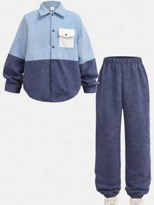 SHEIN 2pcs Tween Boy Casual Corduroy Jacket And Pants Set. Soft And Comfortable, Suitable For Autumn/Winter Wear. This Simple And Practical 2 Pieces Outfit Is Great For Everyday Casual Wear. Fall