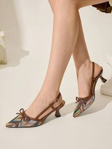 CUCCOO CHICEST 女式几何拼色尖头小猫跟凉鞋，优雅波西米亚风格舒适一脚蹬高跟鞋，百搭复古别致正装鞋，棕色 - 咖啡棕 - 查看 3