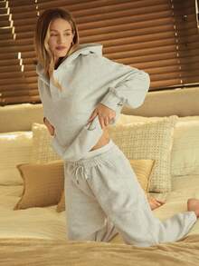 GLOWMODE Petite Everyday Fleece Be Comfy Oversized Fit Adjustable Drawstring Waist Basic Joggers With Side Pockets Daily Casual - Light Grey - View 7