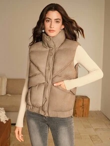 Anewsta 女式纯色简约无袖棉背心 - 棕色 - 查看 9