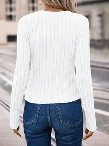 EMERY ROSE Camiseta casual de mujer de cuello redondo de manga larga y costilla de unicolor