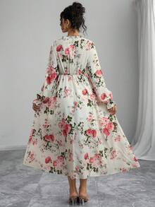 Momance Maternity Floral Print Long Sleeve Ruffle Collar Dress - Multicolor - View 2