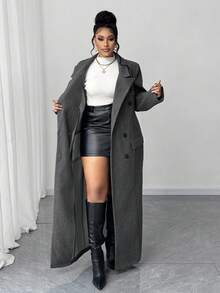 Maweii Premium Quality Tailored Waist Double-Sided Overcoat, Plus Size, Gray - Dark Grey - View 5