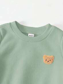 SHEIN 6 件套男童/女童可爱卡通条纹纯色长袖运动衫和罗纹袖口裤两件套，适合秋冬季外出 - 彩色 - 查看 5
