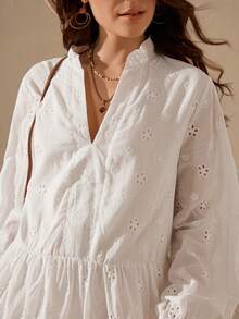 Wildy Vestido corto casual de mujer con mangas farol, cuello en V, dobladillo con volantes, bordado y estampado tie-dye, estilo vacacional