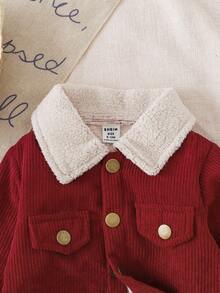 SHEIN Vintaside Kids 男婴休闲翻盖口袋保暖外套，适合秋冬季节穿着 - 酒紅色 - 查看 3