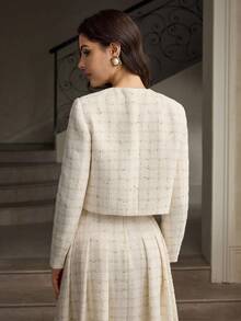 ZEYLAH Women's Plain Beaded Short Jacket, Long Sleeve, Autumn/Winter - Apricot - View 7