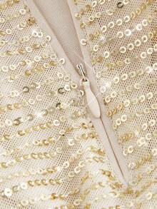 SHEIN MOD 系带露背亮片中长连衣裙 - 杏色 - 查看 6