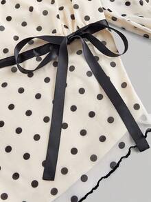 SHEIN MOD Women's Polka Dot Asymmetric Hem Bow Apricot Suit, Fall /Winter,Halloween,Christmas, Going Out,Chic,Casual,Prom,Graduation,Party,Casual,Formal,Luxury, Polka Dot Outfit, 2 Pieces Skirt Sets Woman, Two Pieces Skirt Set Summer, Midi Skirt Set