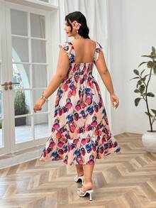 Soleia Plus Size Women Flowy Fruit Print Maxi Dress With Flutter Sleeves, Vacation - Multicolor - View 2