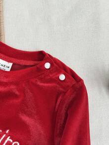 SHEIN Playful Pals Infant Boys/Girls Christmas Santa Claus Embroidered Red Long Sleeve Hat Jumpsuit, Suitable For Autumn/Winter, Christmas Holiday & Party Fall