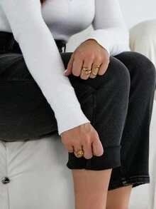 SHEIN PETITE CURVE 大码秋冬万圣节圣诞节国庆2000年代街头风生日机场商务休闲女装乡村复古低调老钱商务休闲女装工作教师女装保暖内衬牛仔裤休闲水洗高腰修身黑色牛仔裤女装大码水洗黑色牛仔裤弹力紧身牛仔裤舒适日常穿着 - 黑色 - 查看 7