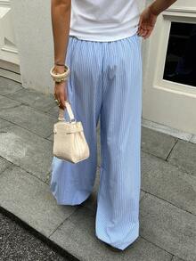 Chiquease 秋冬新款条纹街头风宽松哈伦裤 - 藍色 - 查看 2