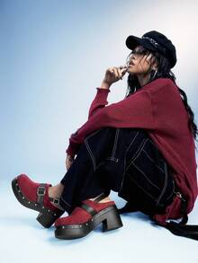 Sugerpunk Pantofi sport damă la modă, fără mâneci, cu cataramă, decorați cu nituri, talpă groasă, pantofi fără spate