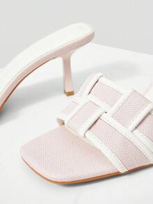 MOTF PREMIUM 方头撞色饰边高跟凉鞋 - 淺粉色 - 查看 5