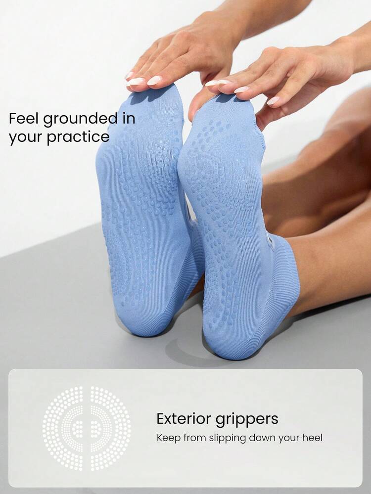 3 Pairs Anti-Slip Grips Strappy Seamless Toe Construction Ankle Yoga Pilates Black Socks
