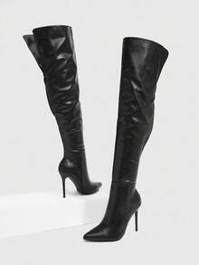 CUCCOO SZL 女士时尚黑色尖头亮面一脚蹬踝靴，经典百搭，适合通勤、约会、派对、节日、度假 - 黑色 - 查看 3