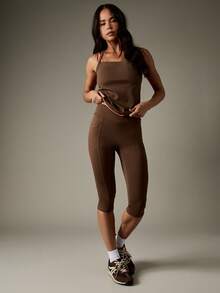 MISSGUIDED Quần legging Capri cạp cao có túi bên hông dành cho nữ, quần tập yoga thể thao - Màu nâu Sô-cô-la - Xem 4