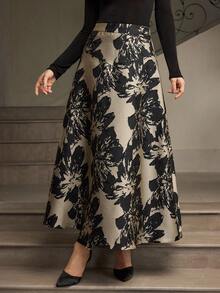 ZEYLAH 女士优雅提花花卉褶皱 A 字裙 - 黑與白 - 查看 4