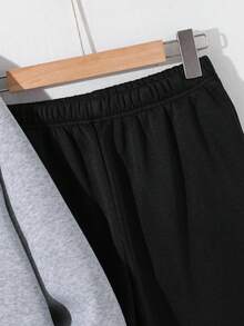 SHEIN 男童休闲二合一卫衣运动裤套装，冬季套装，冬季服装，秋季穿搭，秋季服装，儿童服装，黑色裤子 - 淺灰色 - 查看 4