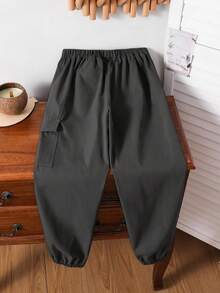 SHEIN Tween Boy Casual Cargo Pocket Gray Jogger Pants, Versatile For Daily Wear, School, All Seasons,Winter,Fall - Dark Grey - View 2