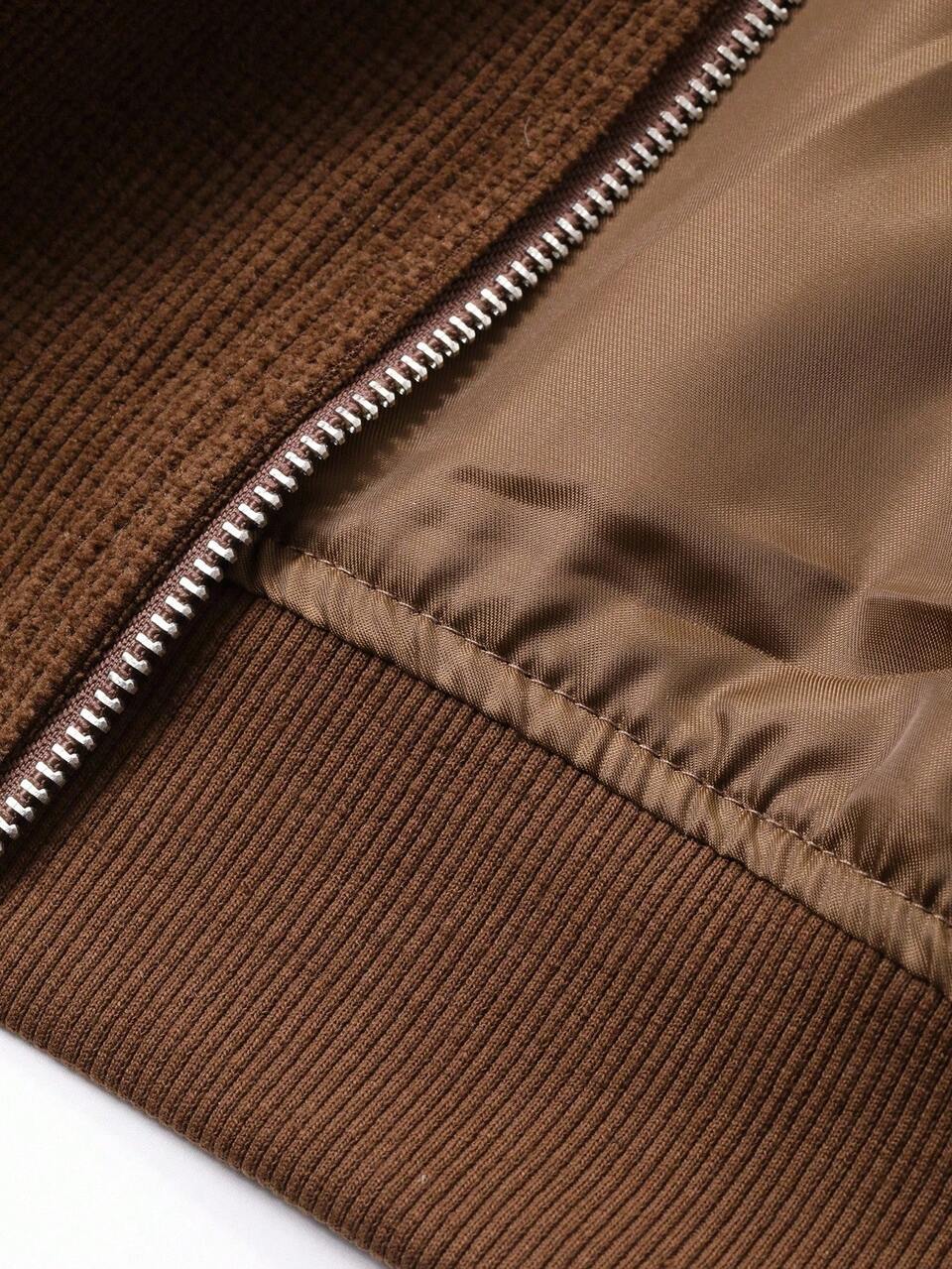 Brown Textured Fabric Short Men's Jacket And Coat, Autumn