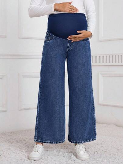 SHEIN Maternity Winter High Waist Wide Leg Loose Casual Versatile Jeans