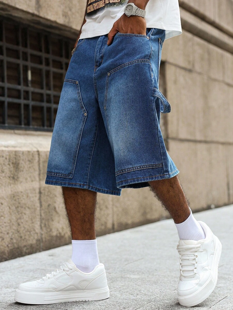 PAVTROS Herrshorts med fickor och streetstyle-mönster - Blå - Visa 1