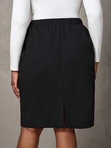 SHEIN Tall CURVE Gerade Röcke mit Ketten-Detail, Bürooutfits für Frauen - Schwarz - Übersicht 2