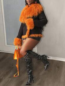 Slaydiva Áo khoác dài tay thường ngày cho nữ, ấm áp để mặc hàng ngày, mùa thu/đông - màu nâu - Xem 3