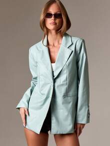 AiiRZ Oversized Single Breasted Blazer Workwear Professional Business Modern Blazer Suit Women Office Wear Fall Winter Spring Corporate Chic - Blue - View 6