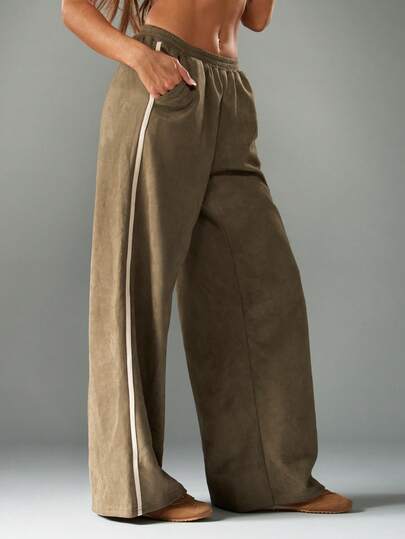 MISSGUIDED Wide Leg Suede Joggers With Elastic Waistband And Side Pockets For Casual Comfort