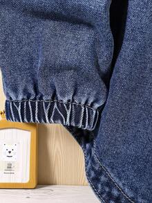 2 piezas Conjunto de chaqueta con capucha de mezclilla lavada y pantalones de mezclilla con cintura elástica para niños pequeños en primavera/otoño, conjunto casual de mezclilla para niños, suave y cómodo para la escuela, vacaciones, exterior